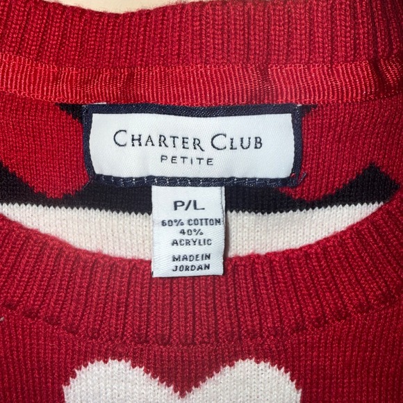 Charter Club Petite Red Heart Pattern Sweater Petite P/L - Picture 5 of 6